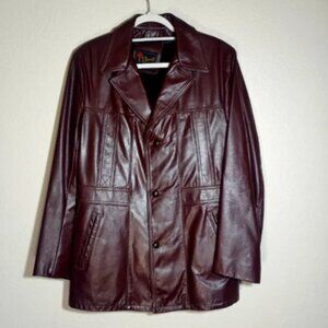 Reed Vintage 70s Bohemian Oxblood Burgundy Wide Lapel Funky Retro Leather Jacket